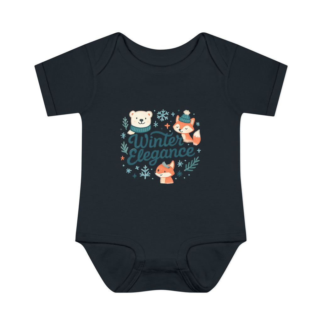 Winter Elegance Baby Bodysuit — Cute Fox & Bear Infant Onesie, Holiday Newborn Gift