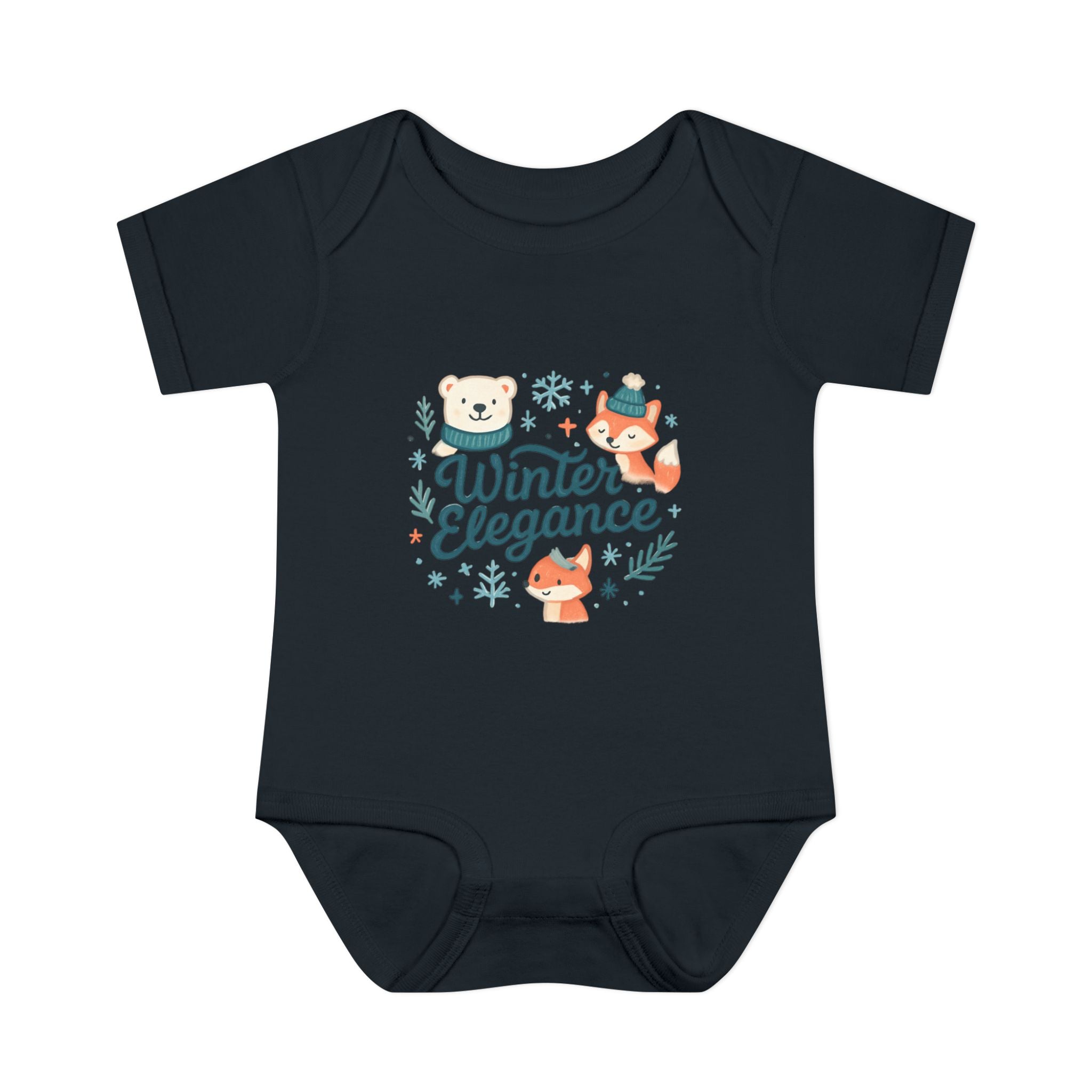 Winter Elegance Baby Bodysuit — Cute Fox & Bear Infant Onesie, Holiday Newborn Gift