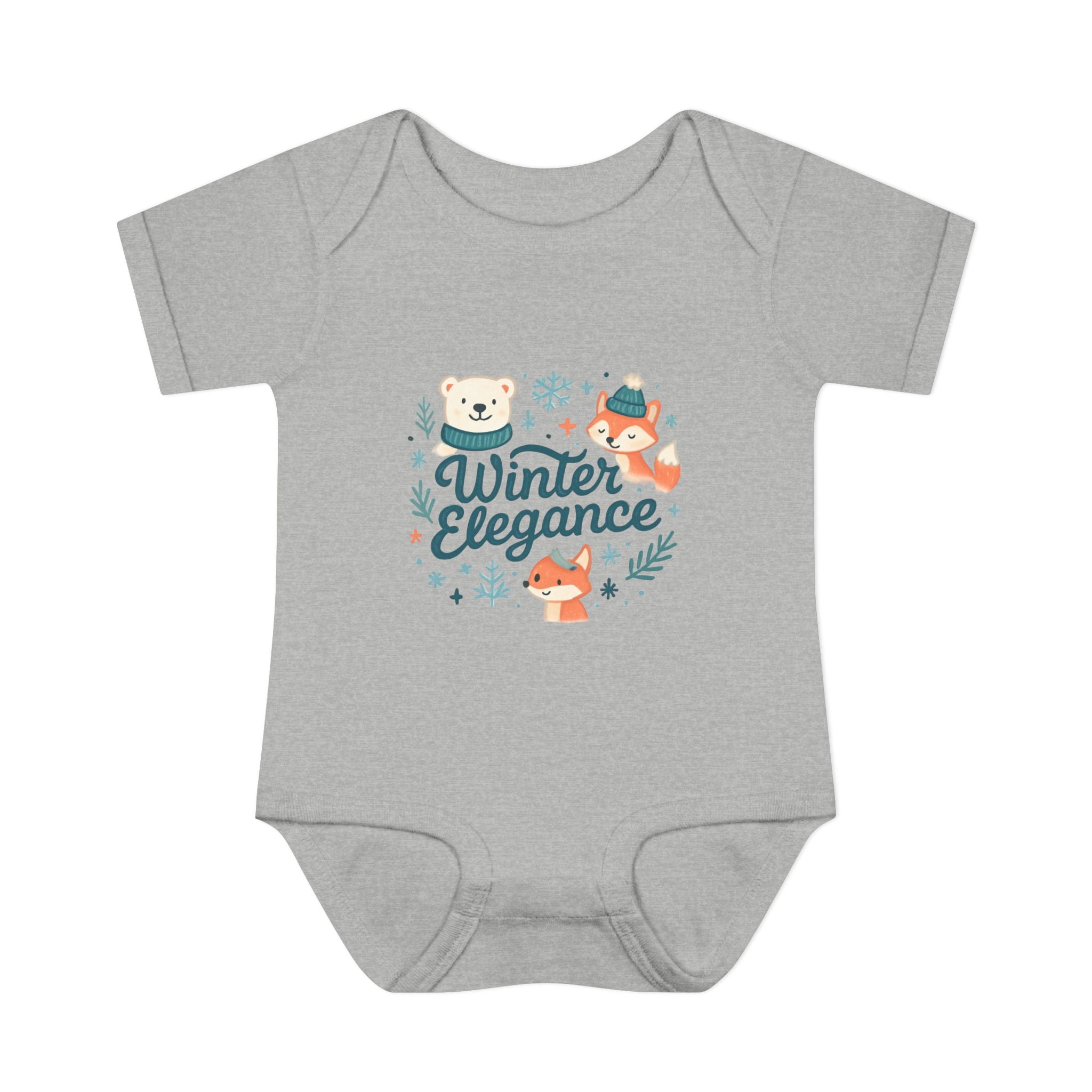 Winter Elegance Baby Bodysuit — Cute Fox & Bear Infant Onesie, Holiday Newborn Gift