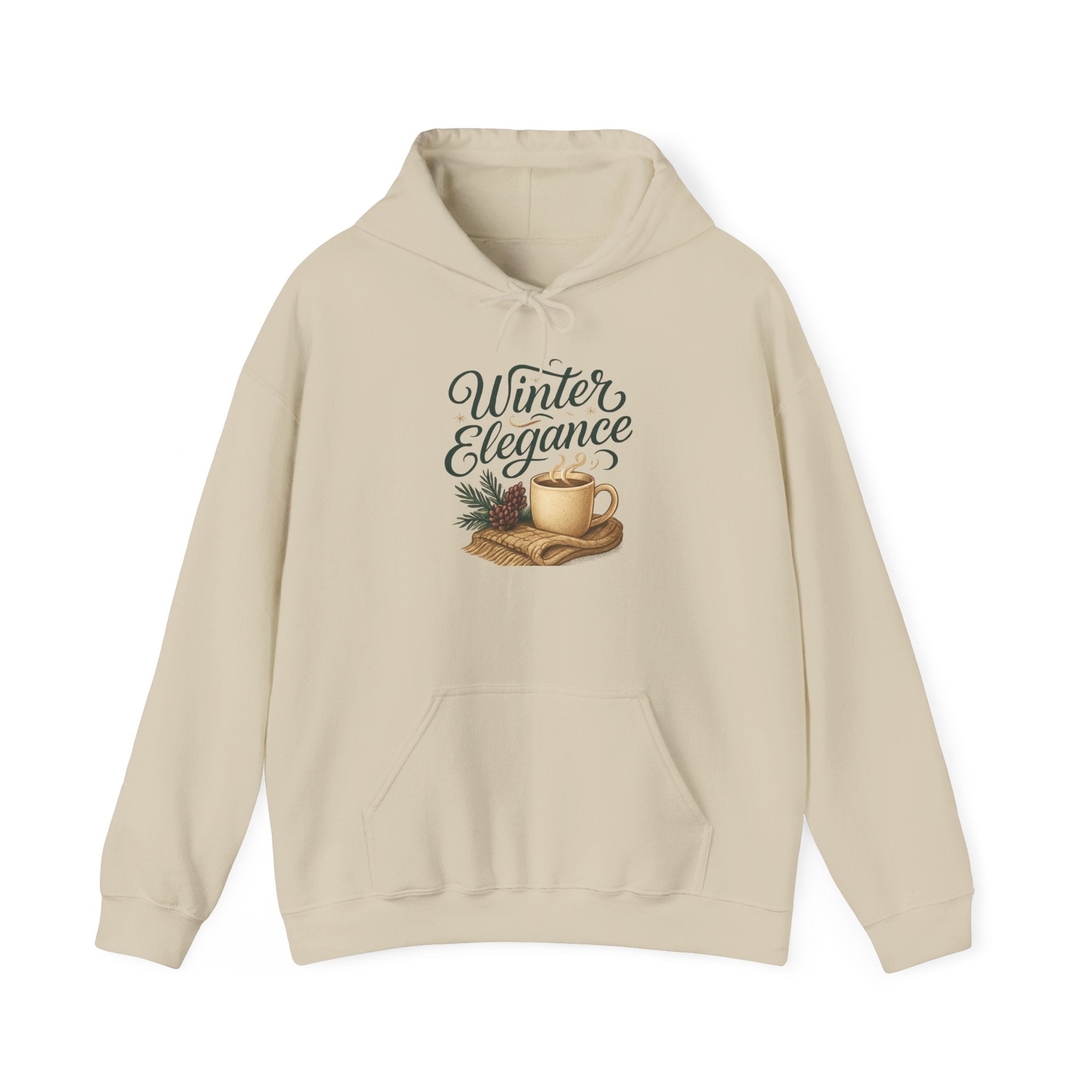 Winter Elegance Hoodie — Cozy Hot Cocoa & Pine Holiday Sweatshirt