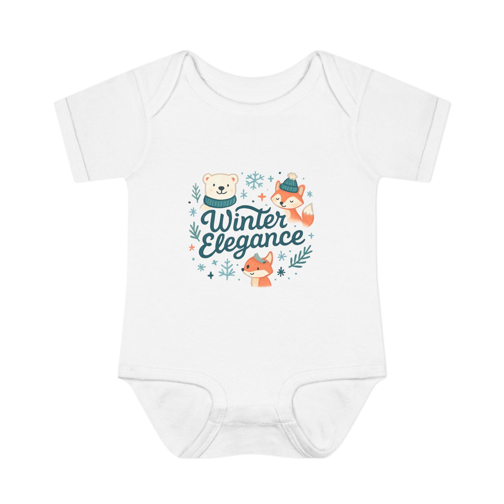 Winter Elegance Baby Bodysuit — Cute Fox & Bear Infant Onesie, Holiday Newborn Gift