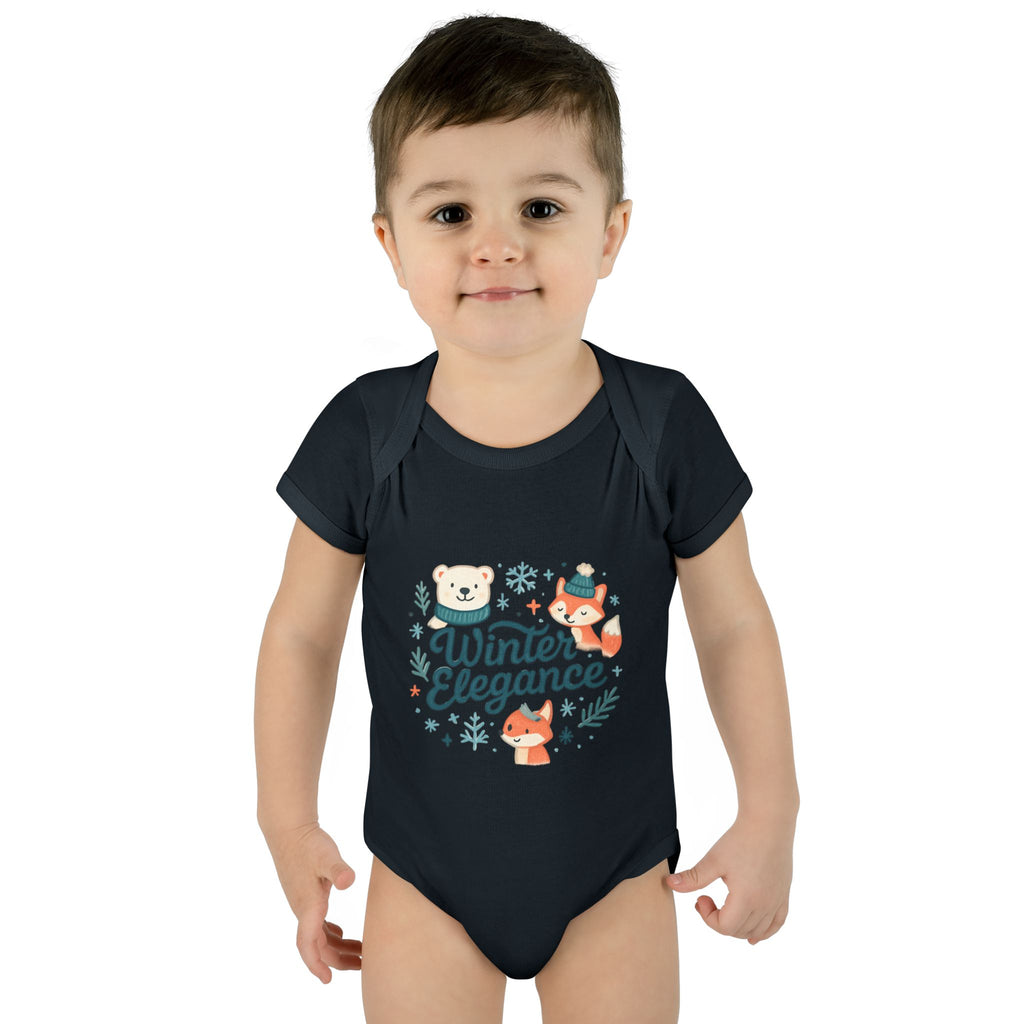 Winter Elegance Baby Bodysuit — Cute Fox & Bear Infant Onesie, Holiday Newborn Gift