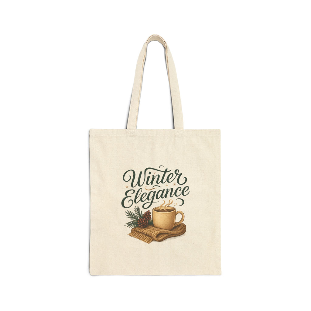 Winter Elegance Canvas Tote Bag — Cozy Coffee & Pine Holiday Market Bag