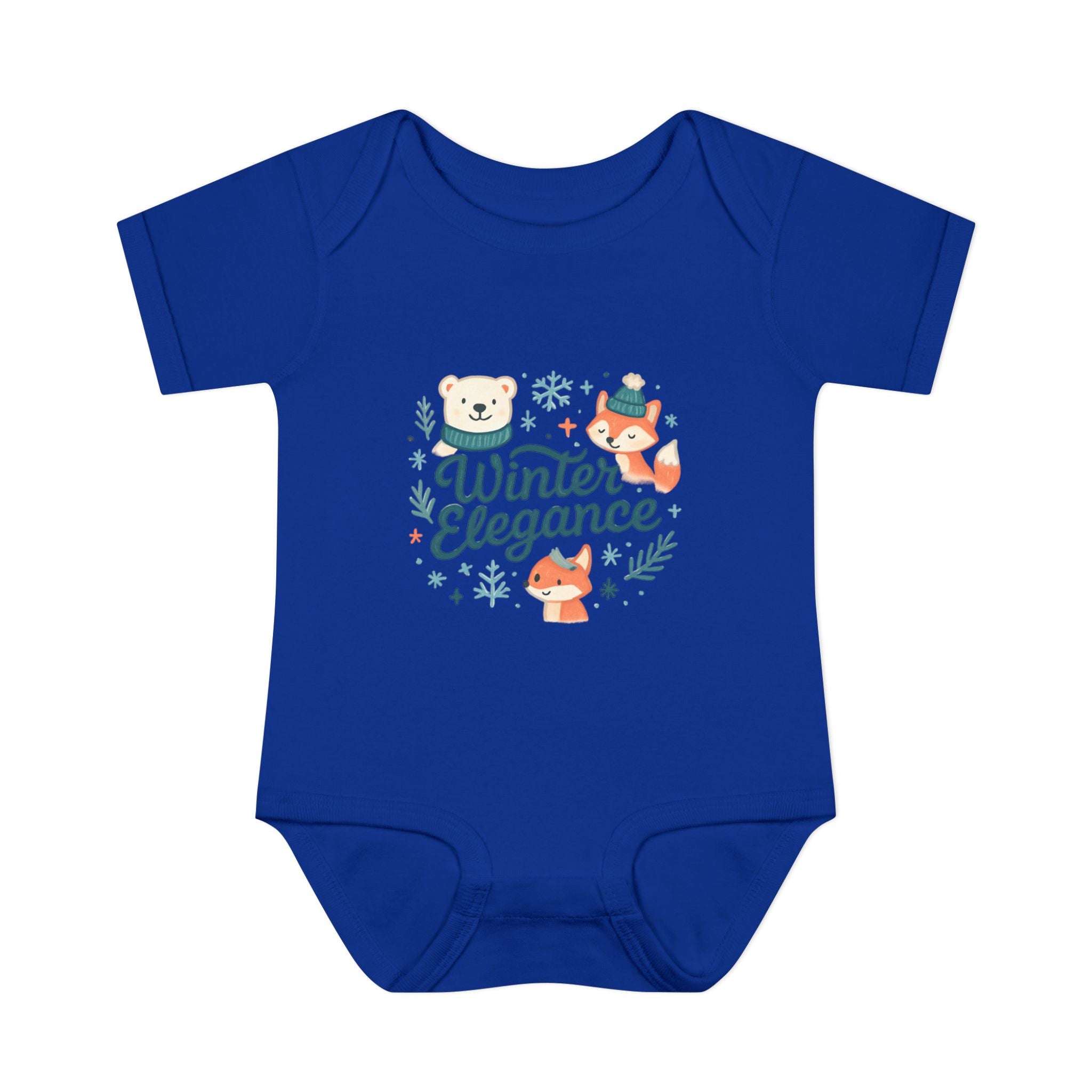 Winter Elegance Baby Bodysuit — Cute Fox & Bear Infant Onesie, Holiday Newborn Gift
