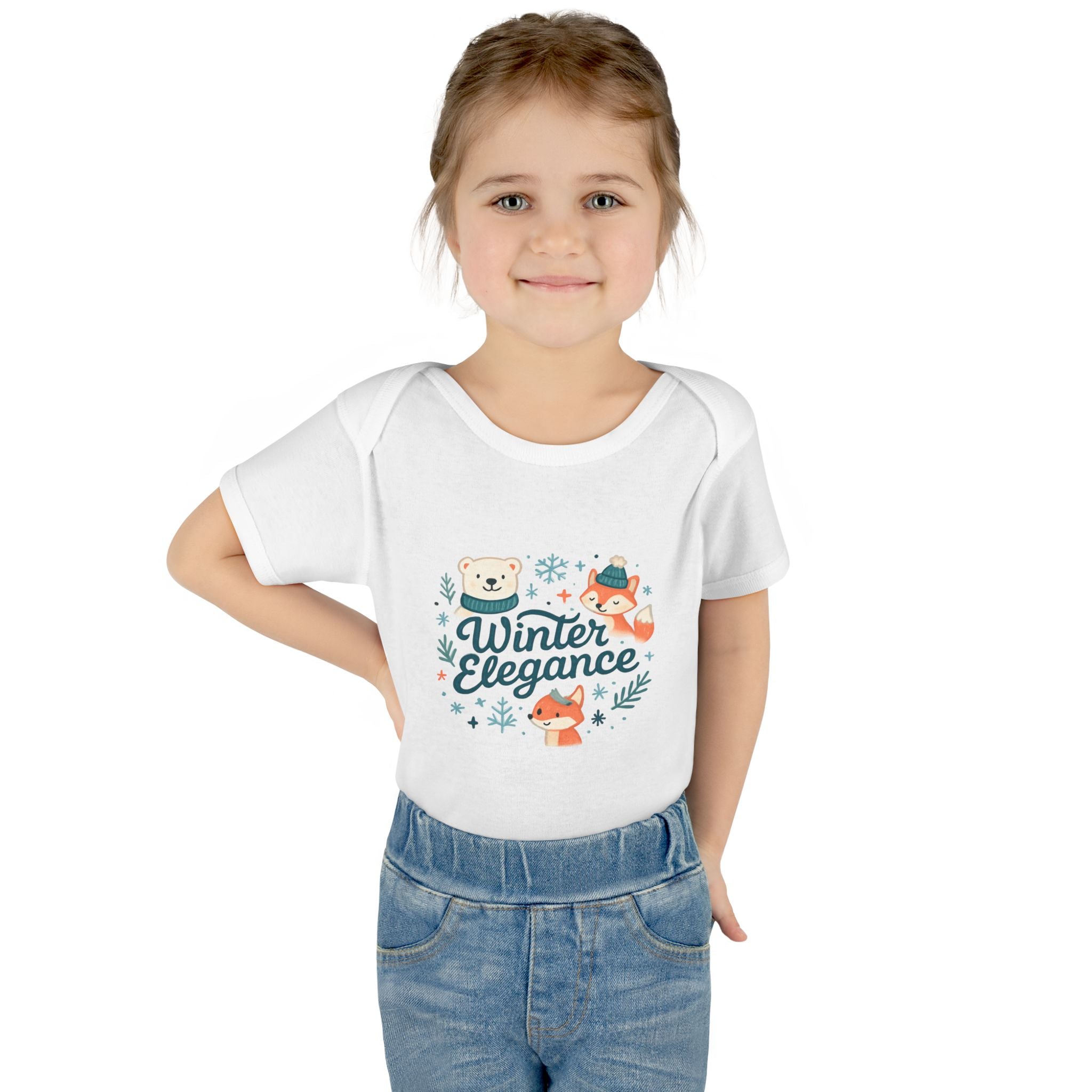 Winter Elegance Baby Bodysuit — Cute Fox & Bear Infant Onesie, Holiday Newborn Gift