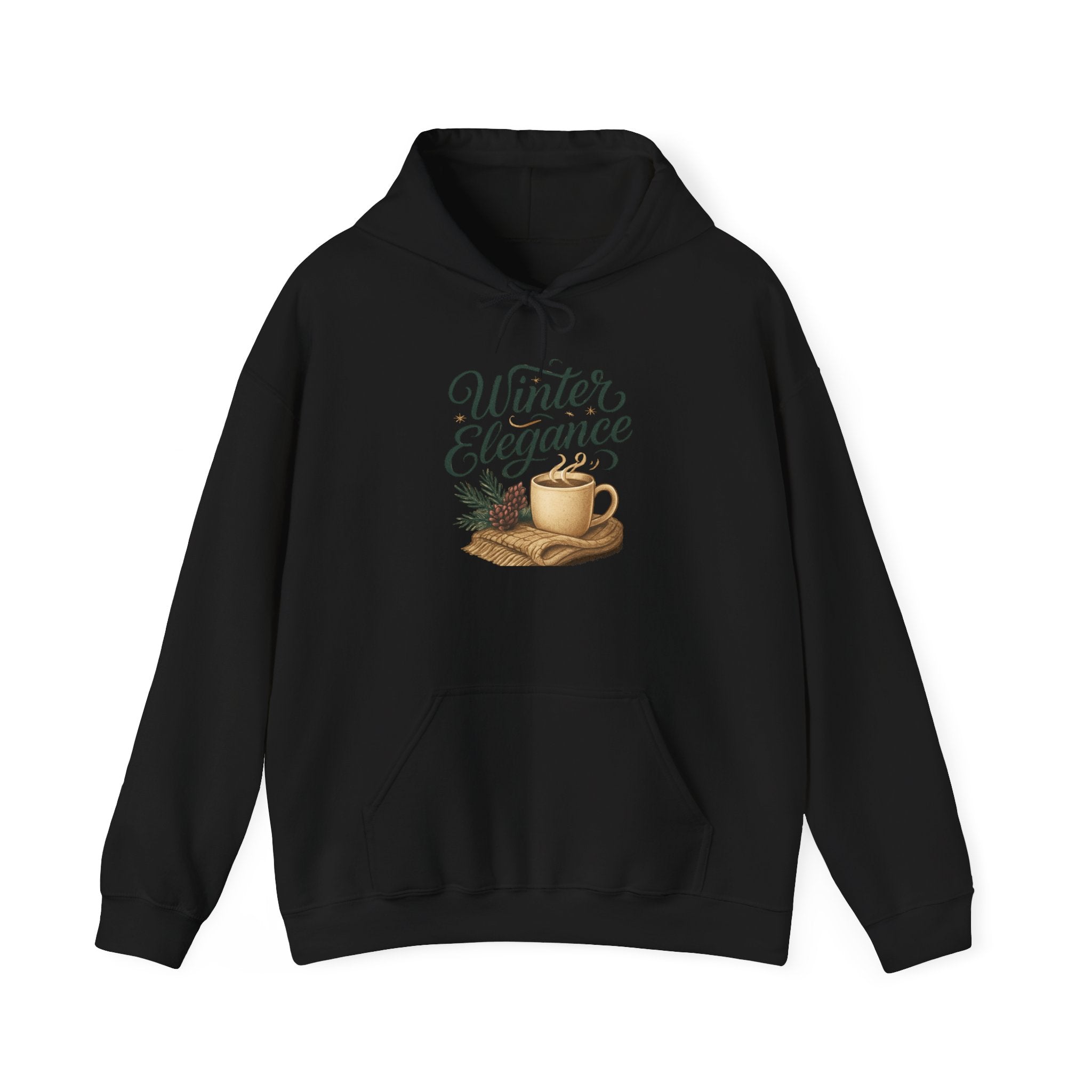 Winter Elegance Hoodie — Cozy Hot Cocoa & Pine Holiday Sweatshirt