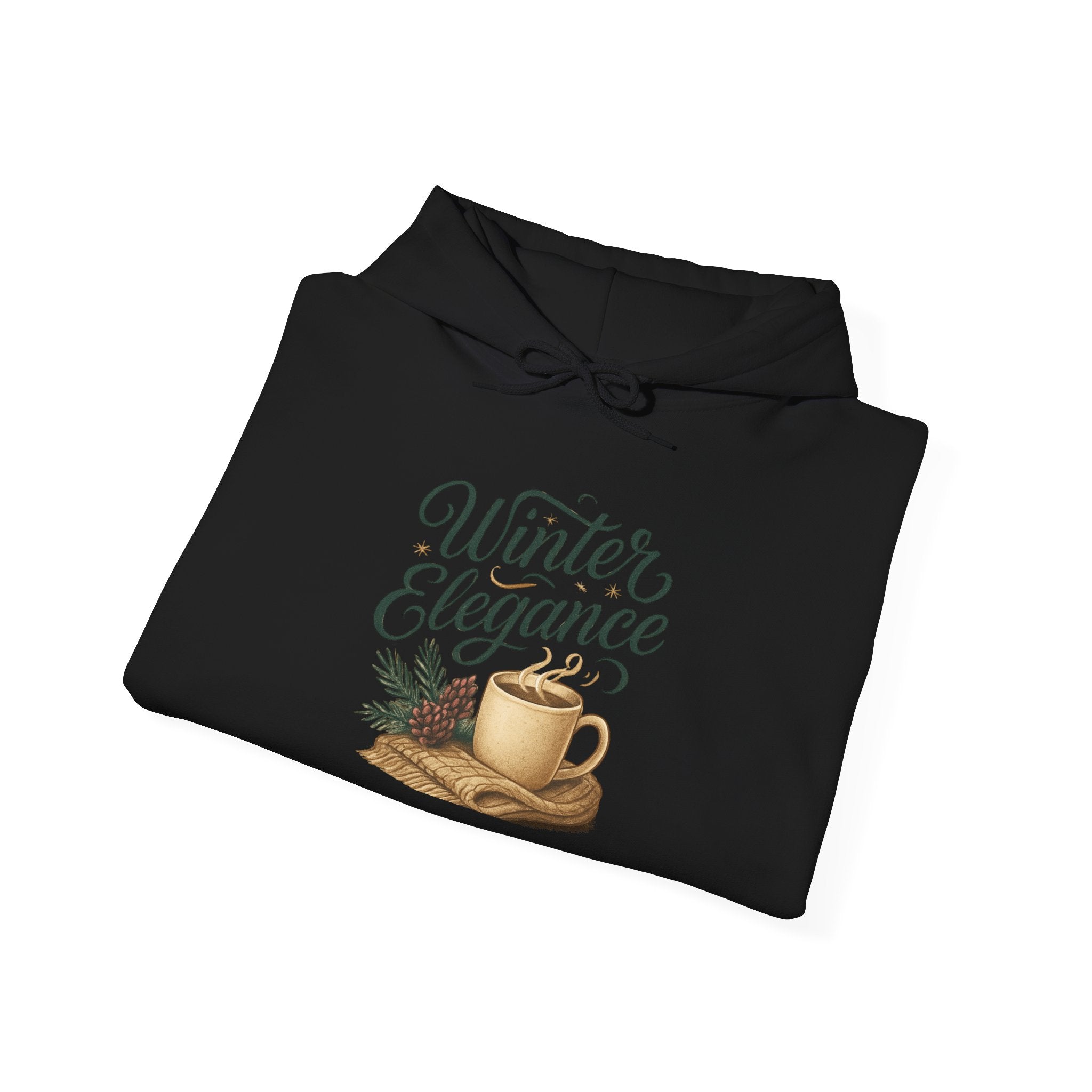 Winter Elegance Hoodie — Cozy Hot Cocoa & Pine Holiday Sweatshirt