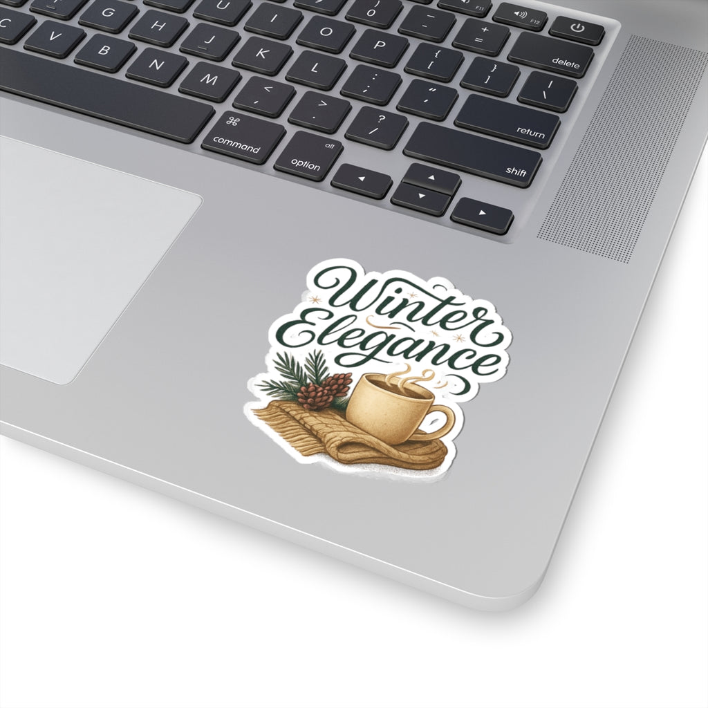 Winter Elegance Sticker — Cozy Hot Cocoa & Pinecone Kiss-Cut Decal