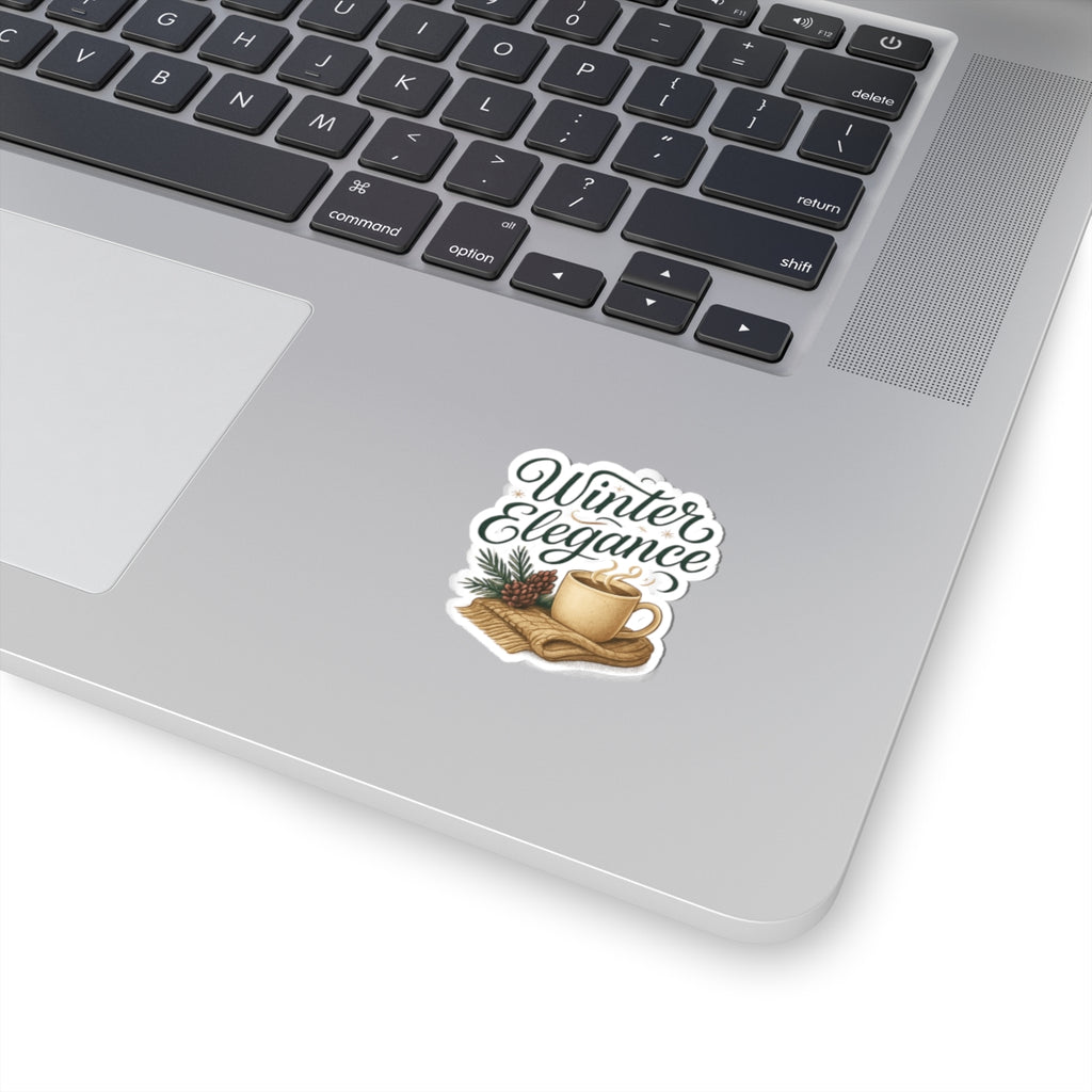 Winter Elegance Sticker — Cozy Hot Cocoa & Pinecone Kiss-Cut Decal