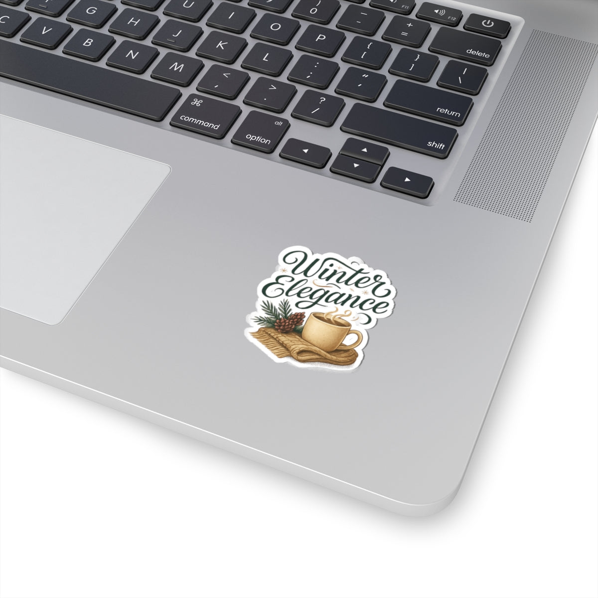 Winter Elegance Sticker — Cozy Hot Cocoa & Pinecone Kiss-Cut Decal
