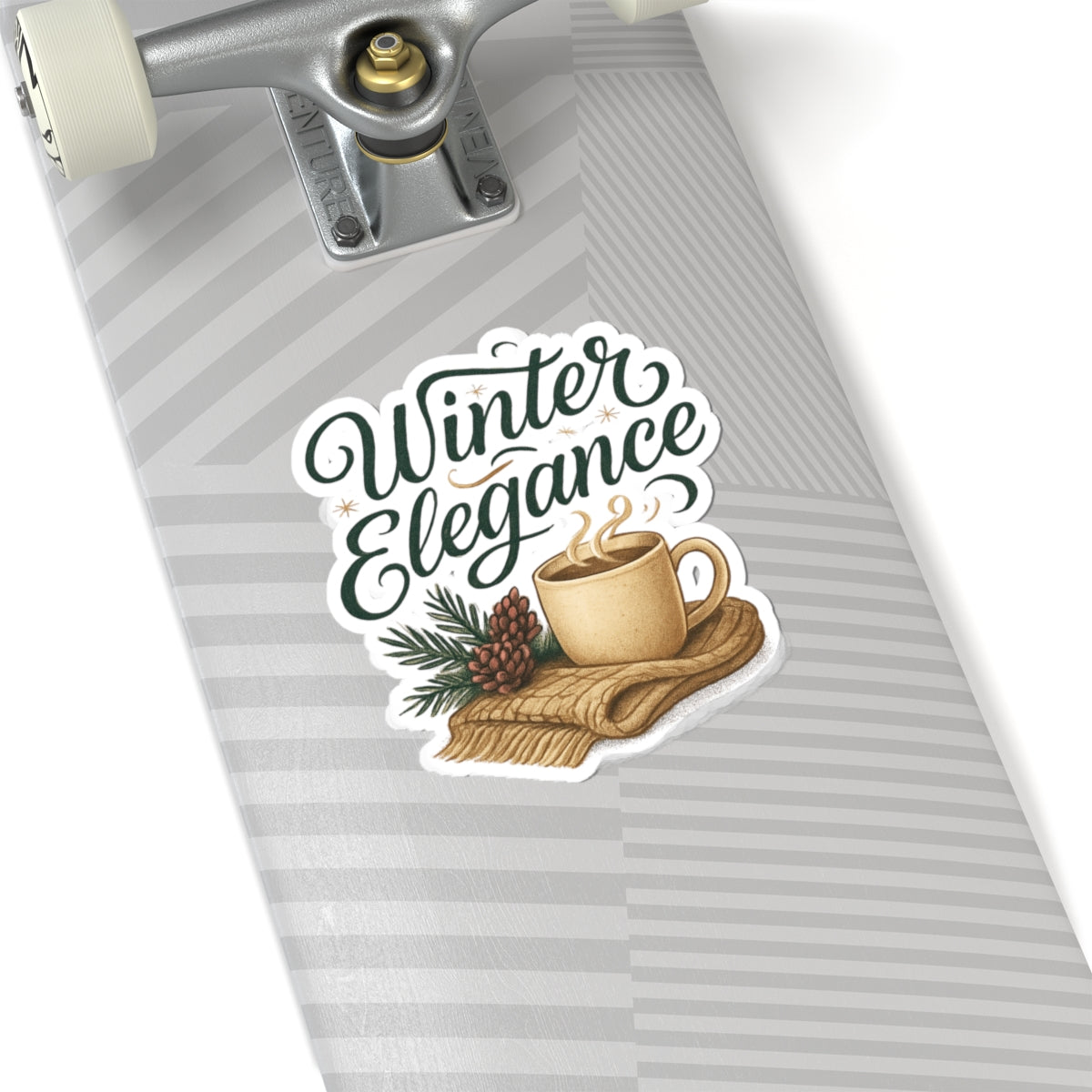Winter Elegance Sticker — Cozy Hot Cocoa & Pinecone Kiss-Cut Decal